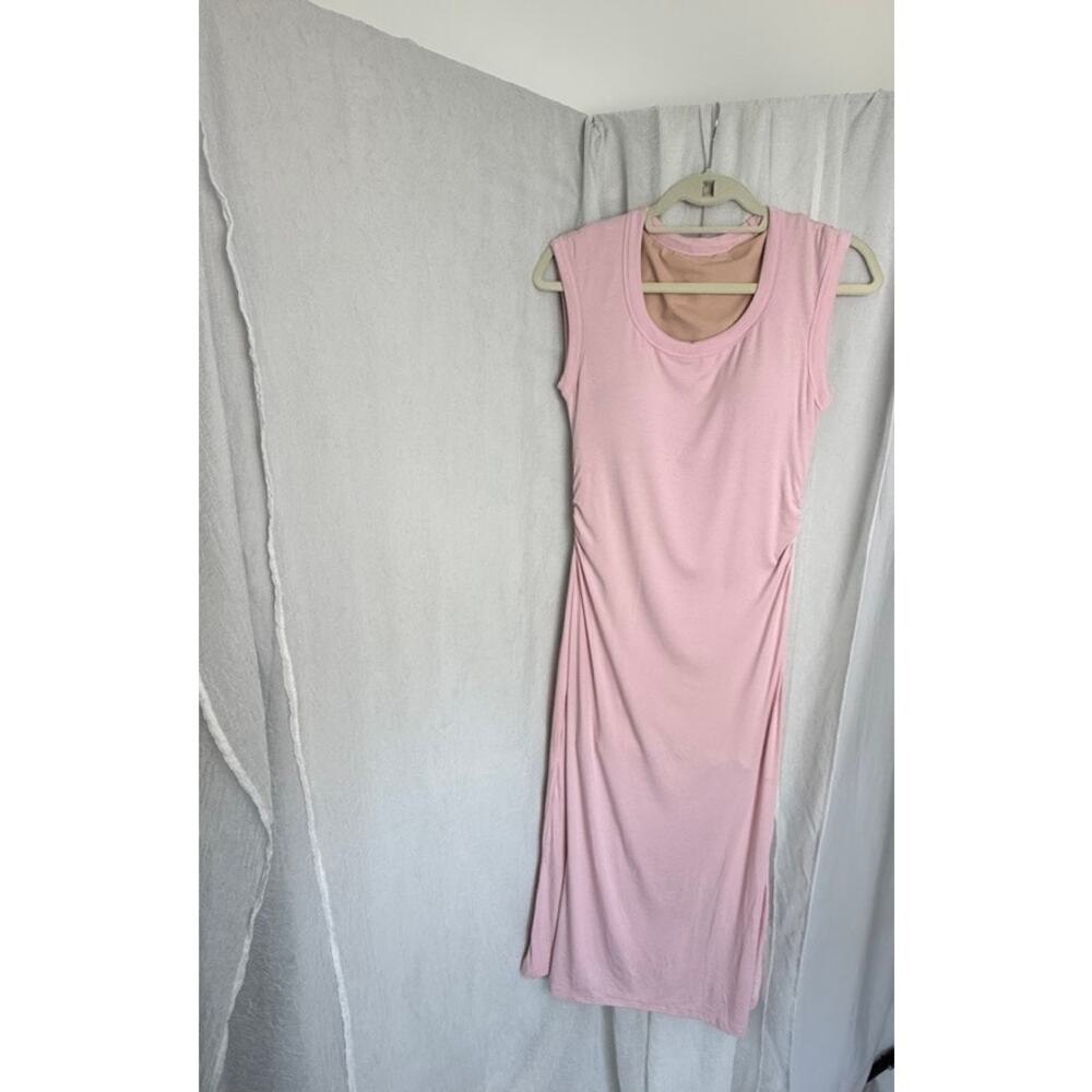 OGL Scoop Neck Side Ruched New Airy Bra Midi Dress Pink M Comfort and Style - Picture 5 of 7